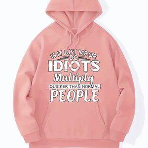 {NEW} Men's Sarcastic Print Hooded Sweater Pink Large